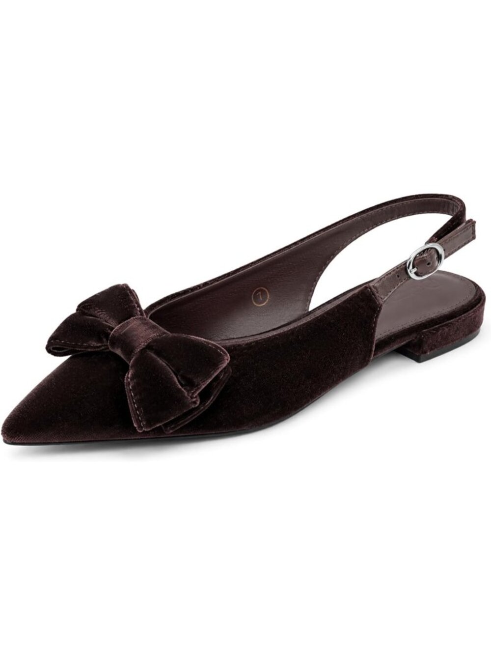 Women's Coffee Slingback Pointed Toe Bow Ballet Flats Comfortable Slip On